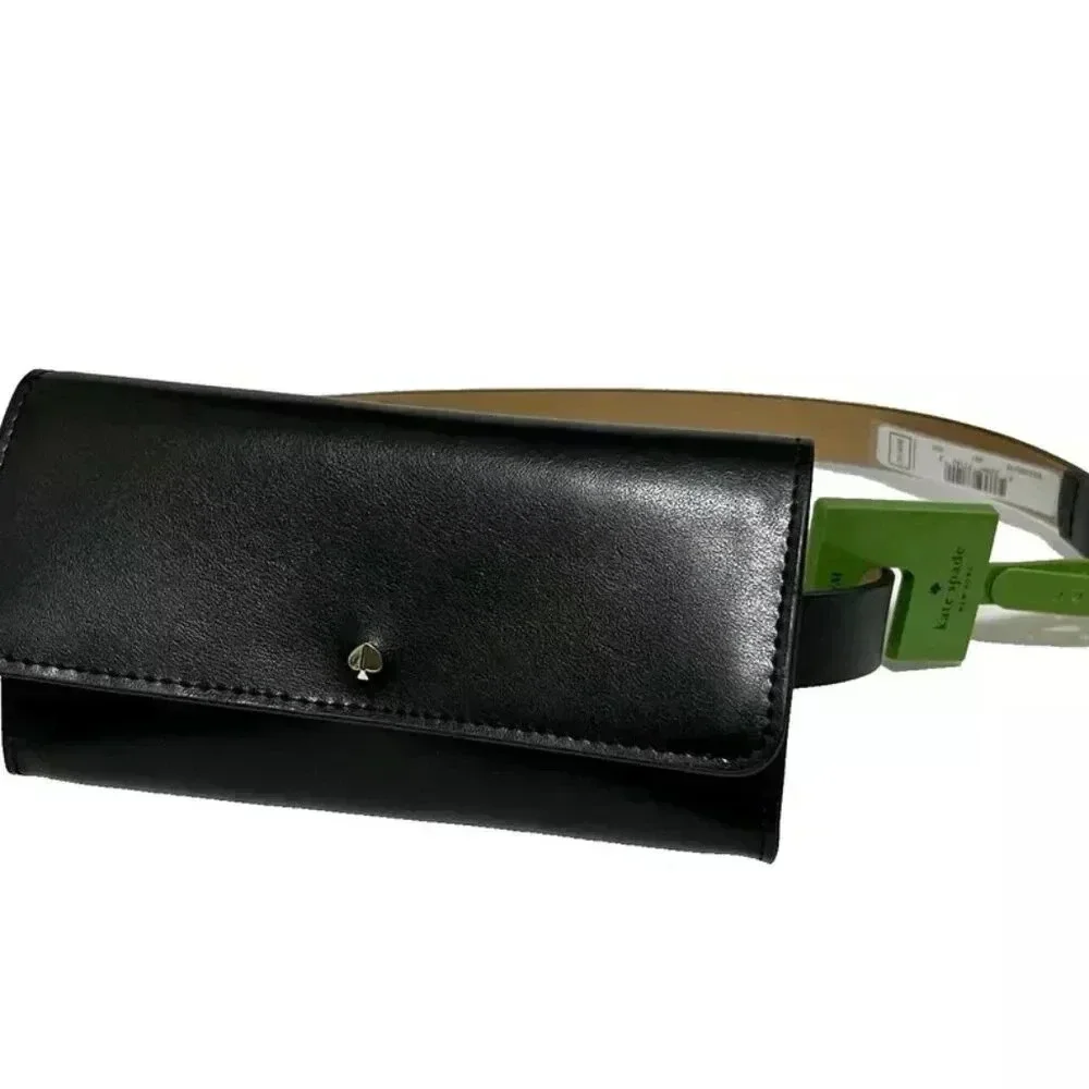 NEW Kate Spade NEW YORK S/M Black Leather Travel Everyday Belt Bag Fanny Pack